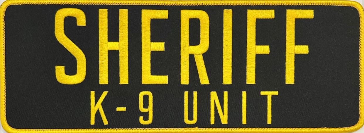 SHERIFF K-9 UNIT BACK PATCH - MD GOLD ON BLACK WITH MD GOLD TRIM - WITH VELCRO.
